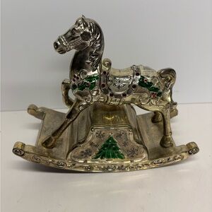 Wallace Silver Plate Musical Rocking Horse Plays Jingle Bells Holiday Decor